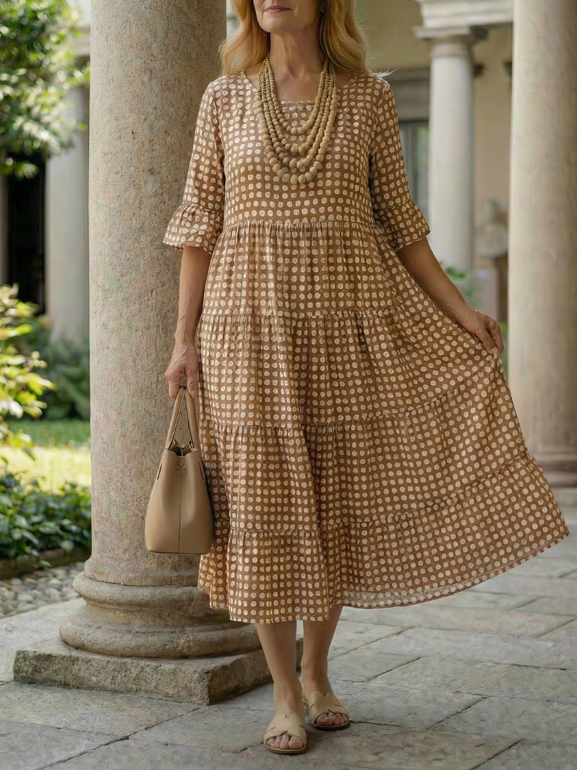 Arlo | Polka Dot Tiered Midi Dress Short Sleeve