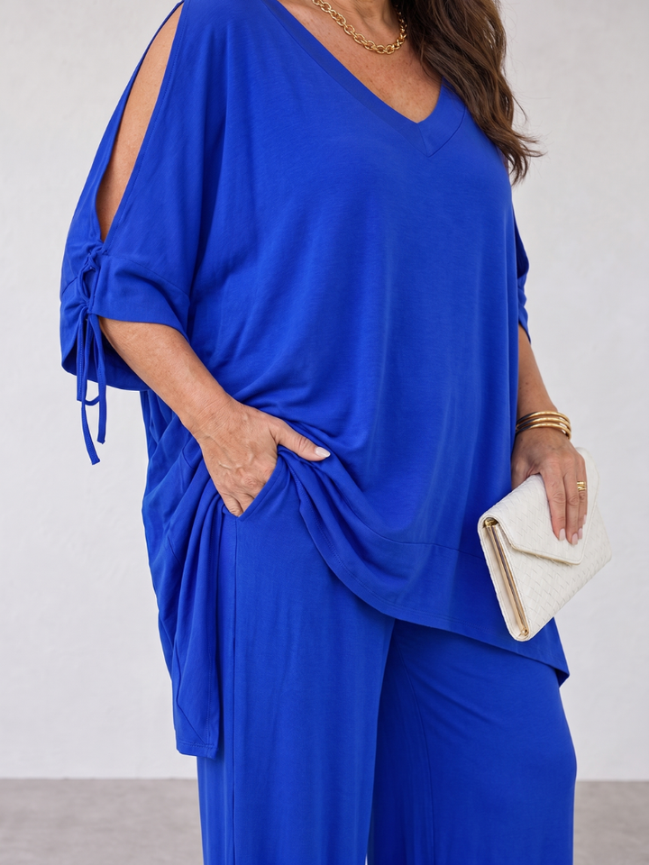 Nicole | Draped Tunic And Wide Leg Pants Set