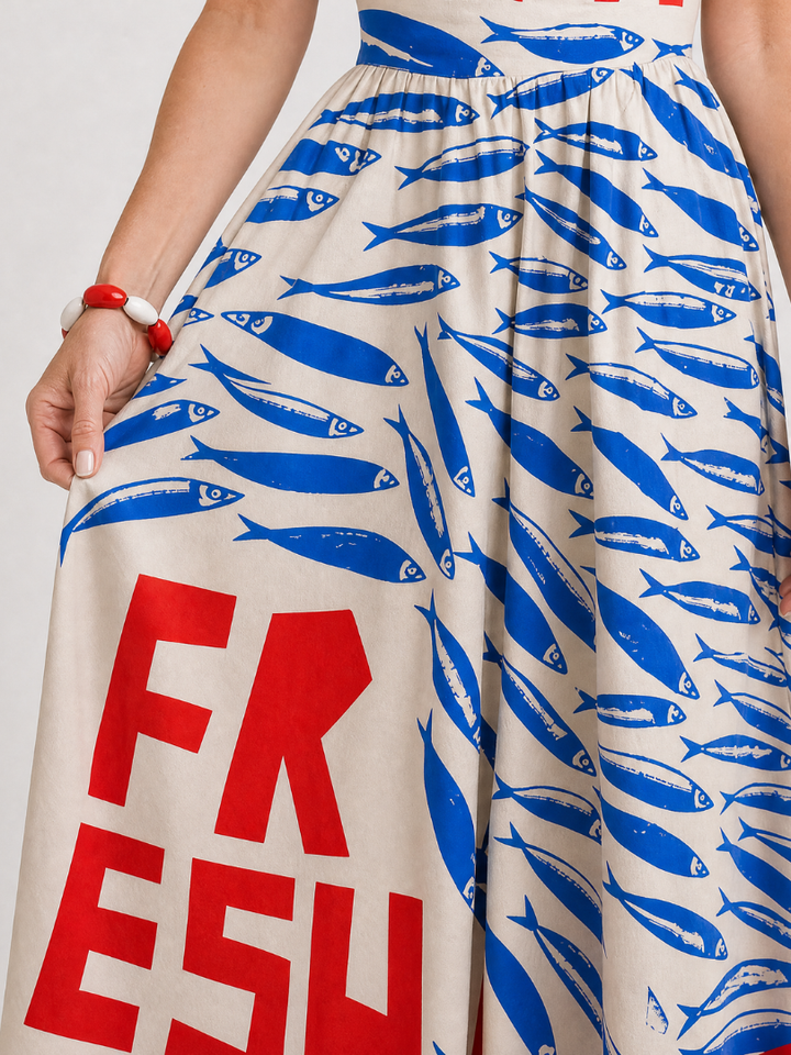 Calythra | Graphic Print Sleeveless Midi Dress