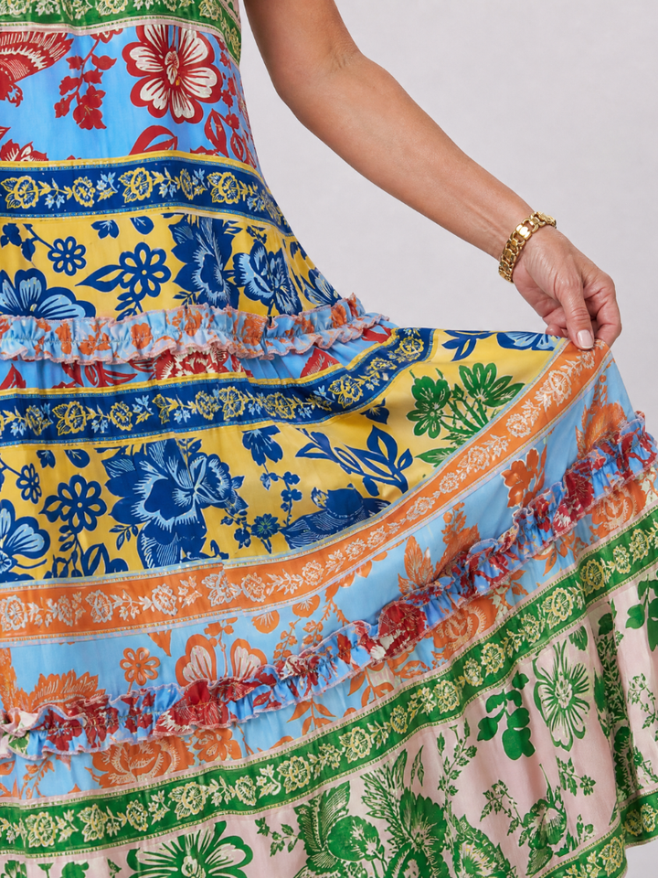 Imene | Sleeveless Mixed Print Midi Dress