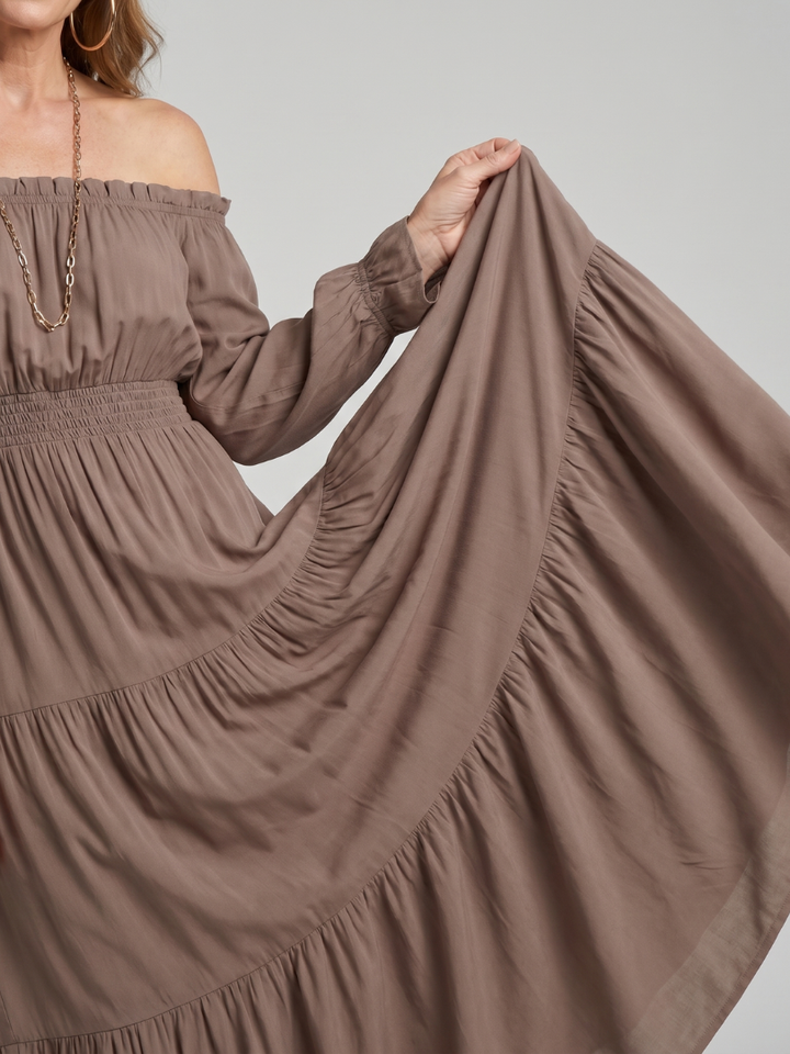 Anora | Off Shoulder Side Slit Midi Dress