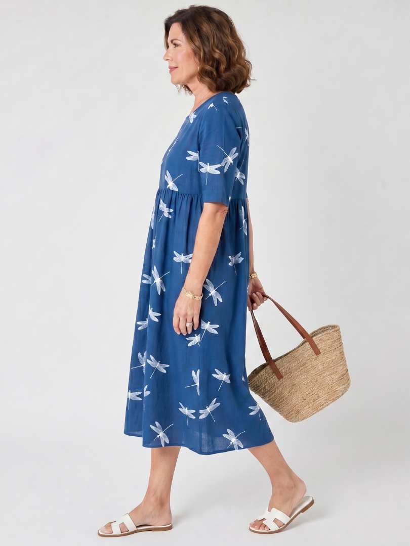 Delaney | Dragonfly Print Pocket Midi Dress