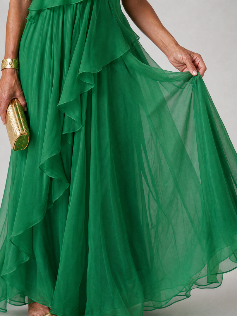 Evadora | One Shoulder Ruffle Maxi Dress