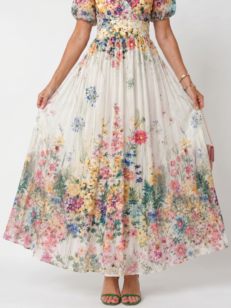 Amber | Floral Puff Sleeve Midi Dress
