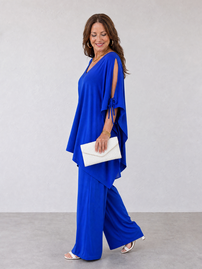 Nicole | Draped Tunic And Wide Leg Pants Set