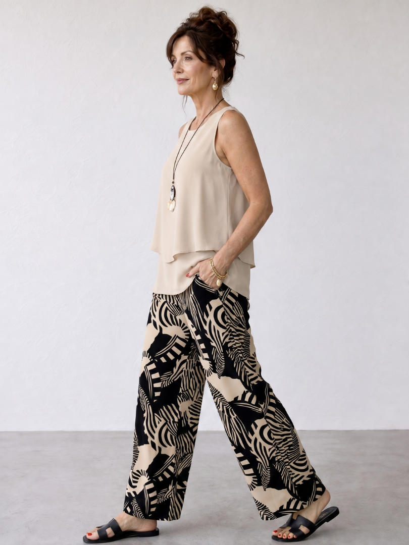 Catalina | Layered Tank Top And Abstract Wide Leg Pants Set
