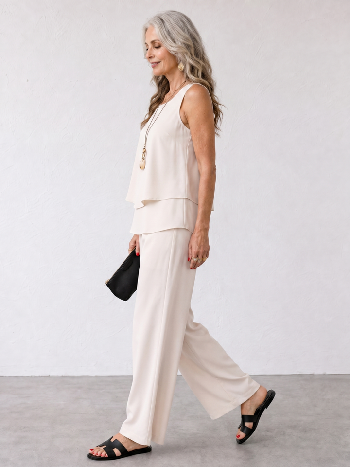 Addison | Layered Tank Top And Wide Leg Pants Set