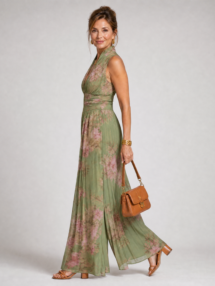Osythia | Pleated Floral Wide Leg Jumpsuit