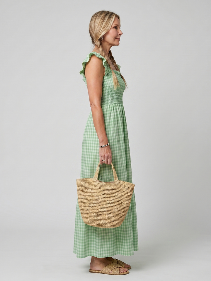 Verity | Sleeveless Square Neck Gingham Pattern Midi Dress