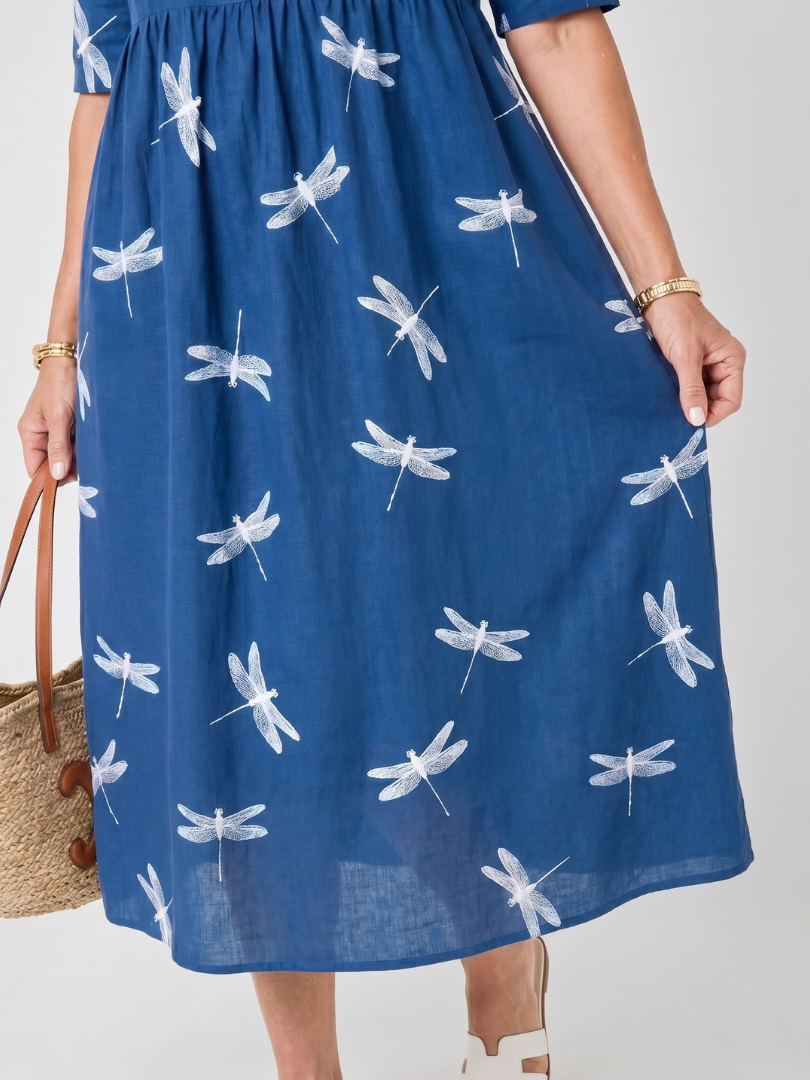 Delaney | Dragonfly Print Pocket Midi Dress