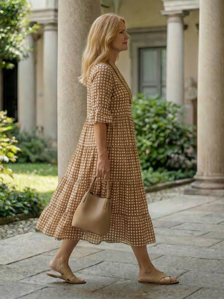 Arlo | Polka Dot Tiered Midi Dress Short Sleeve