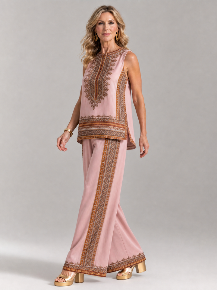 Paige | Printed Sleeveless Top And Wide Leg Pants Set