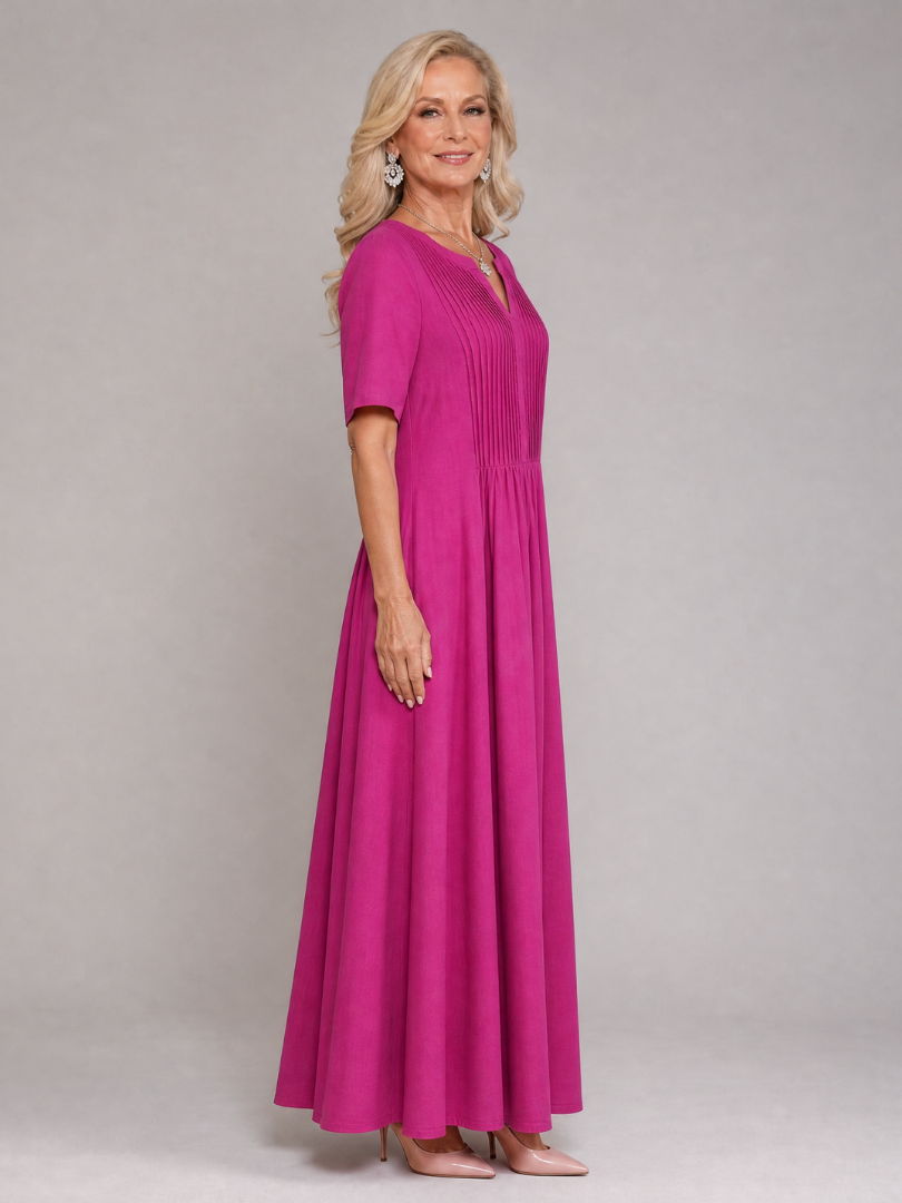 Vuma | Pleated V Neck Midi Dress