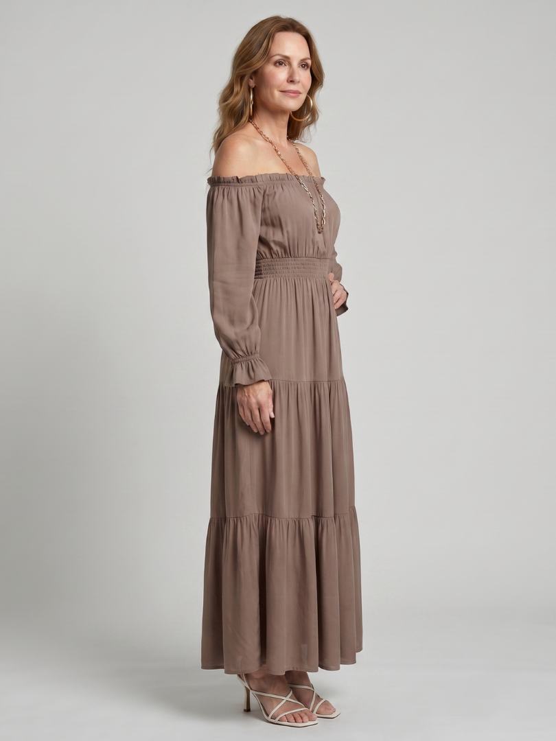 Anora | Off Shoulder Side Slit Midi Dress