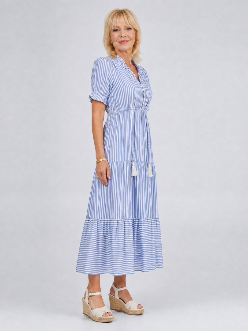 Kelsey | Striped Button Front Tiered Midi Dress