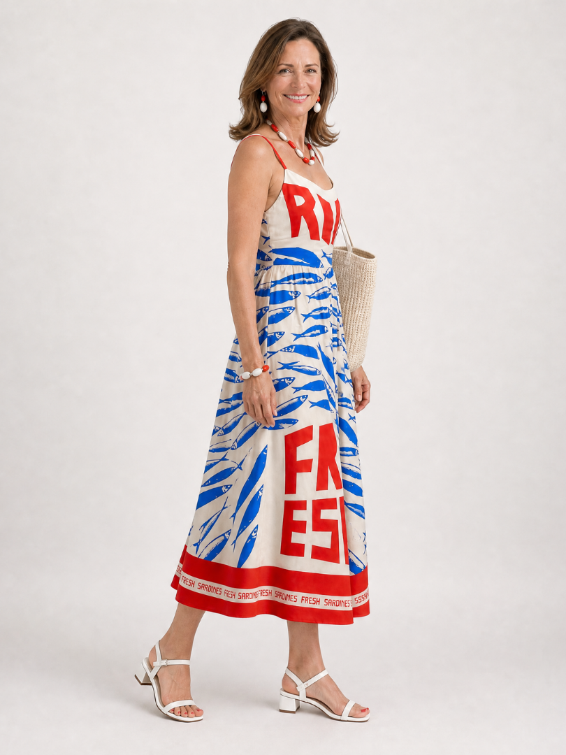 Calythra | Graphic Print Sleeveless Midi Dress