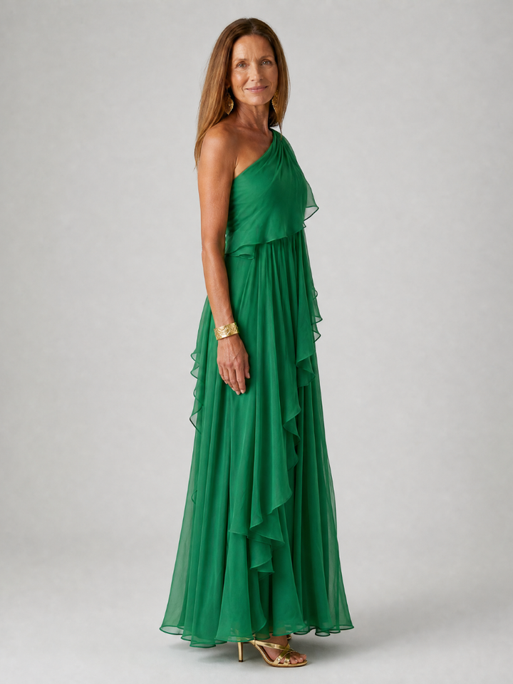 Evadora | One Shoulder Ruffle Maxi Dress
