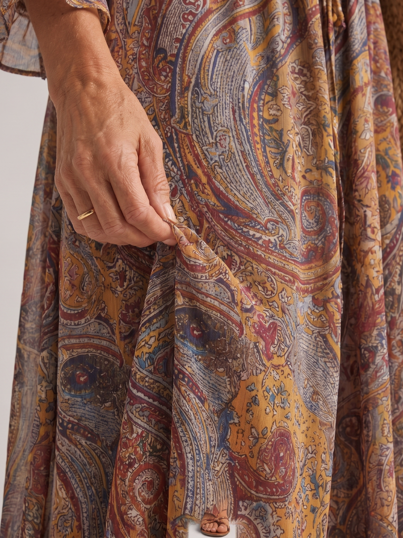 Romane | Paisley V Neck Midi Dress