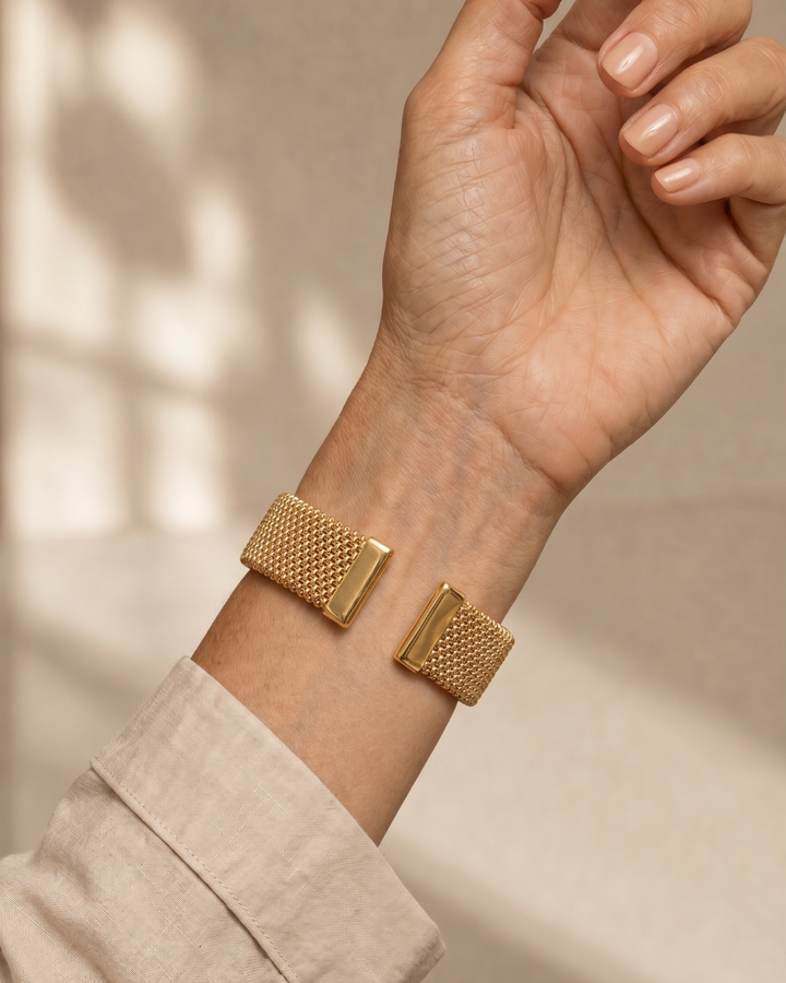 Aumen | Woven Mesh Open Cuff Bracelet