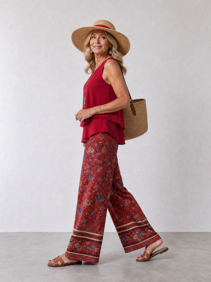 Adeline | Layered Tank Top And Floral Wide Leg Pants Set