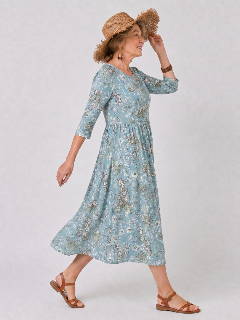 Gloria | Floral Three Quarter Sleeve Midi Dress