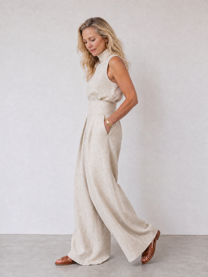 Brooklyn | Sleeveless Mock Neck Top And Wide Leg Pants Set