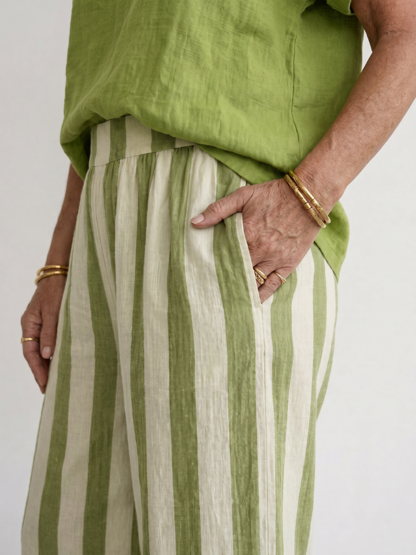 Emery | Breezy Top And Striped Wide Leg Pants Set