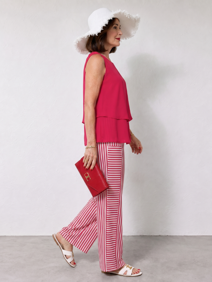 Madeline | Layered Tank Top And Striped Wide Leg Pants Set