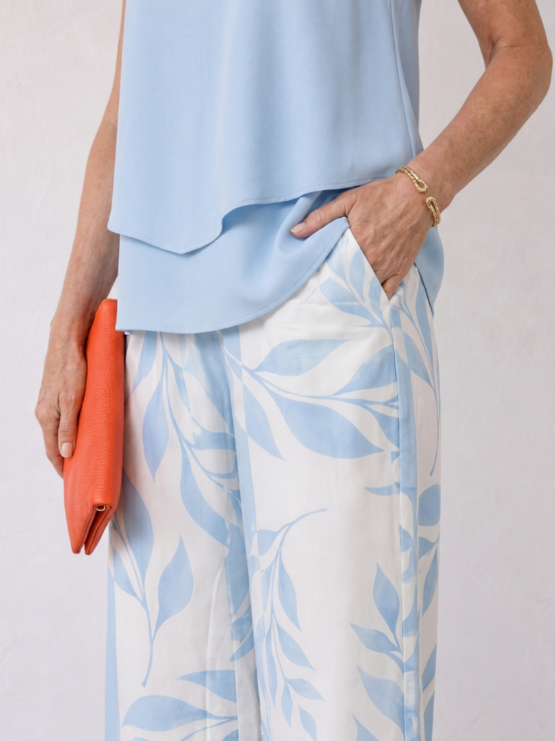Quinton | Layered Tank Top And Leaf Print Wide Leg Pants Set