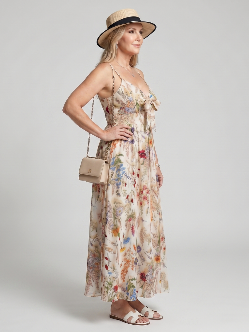 Teresina | Spaghetti Strap Gathered Waist  Midi Dress