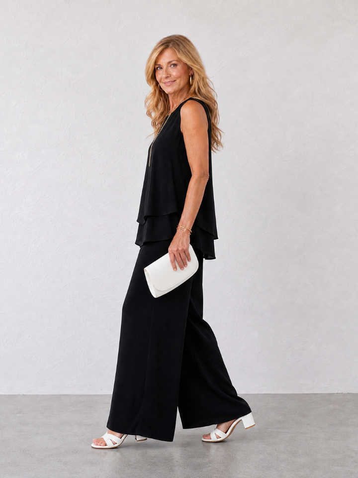 Grace | Layered Tank Top And Wide Leg Pants Set