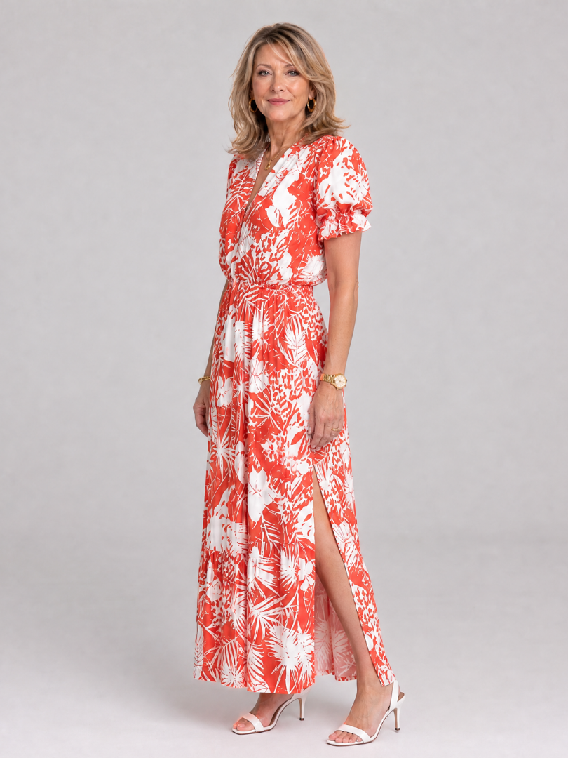 Charlotte | Floral V Neck Short Sleeve Midi Dress