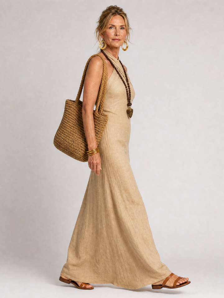 Ajolene | Halter Neck Column Maxi Dress