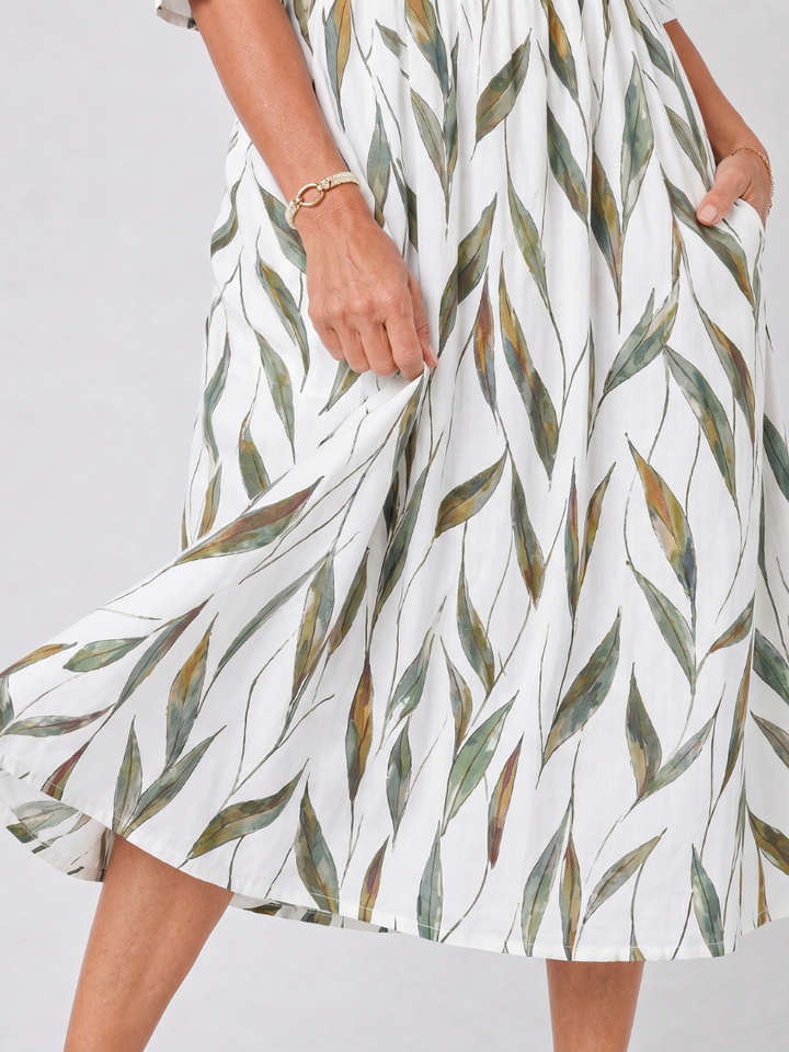 Patricia | Leaf Print Pocket Midi Dress
