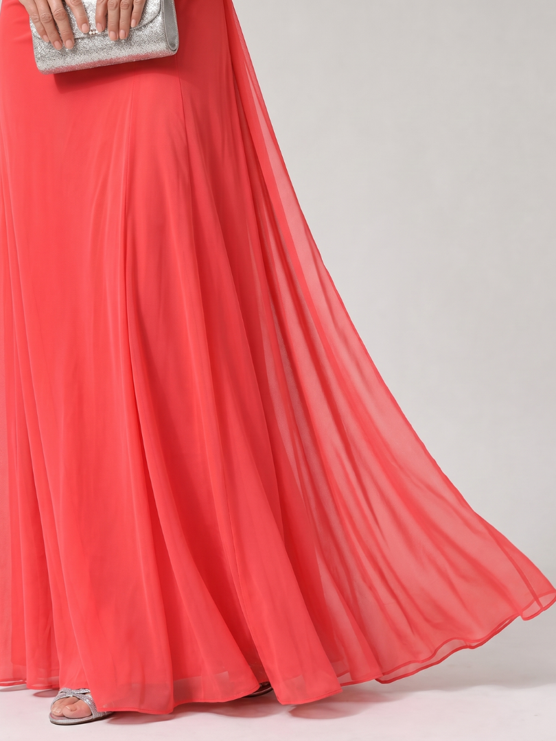 Aurethia | Mesh Yoke Ruched Maxi Dress
