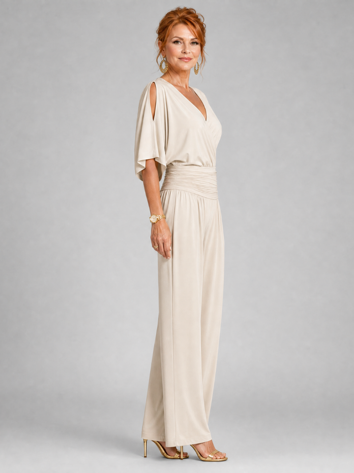Juman | Cold Shoulder Wrap Wide Leg Jumpsuit