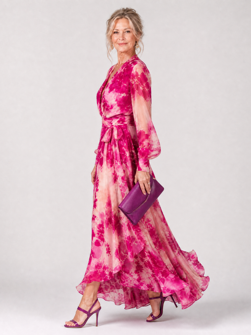 Amina | Floral Wrap Tie Midi Dress