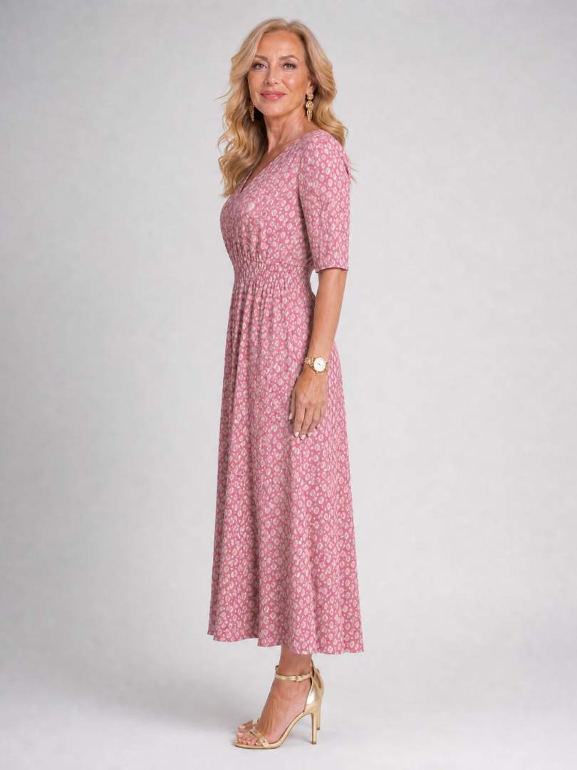 Zorynne | Printed V Neck Midi Dress