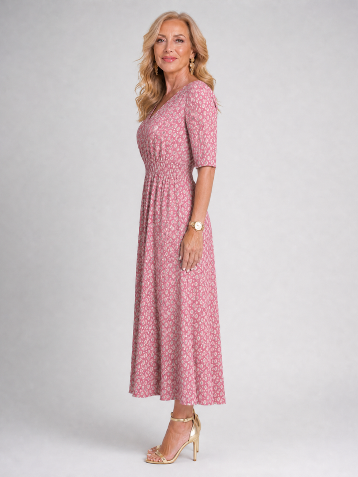 Zorynne | Printed V Neck Midi Dress