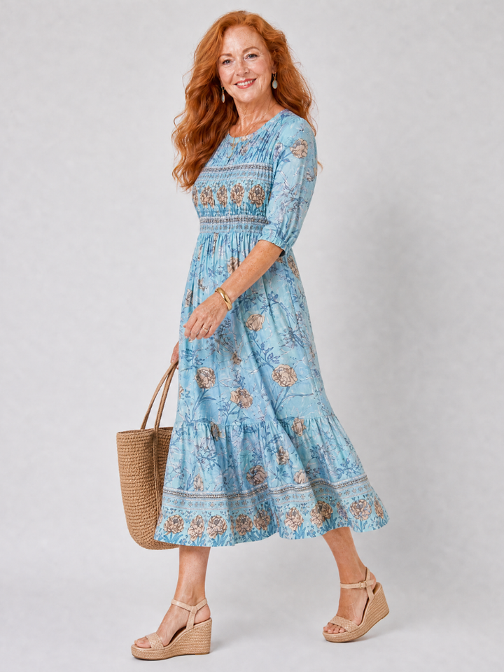 Cindy | Floral Three Quarter Sleeve Midi Dress