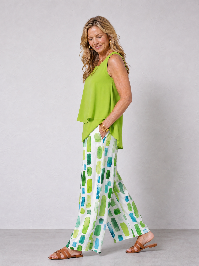 Hannah | Layered Tank Top And Printed Wide Leg Pants Set