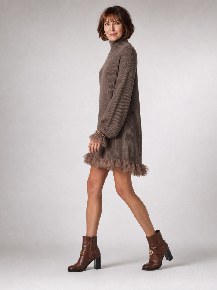 Eirwenna | Turtleneck Fringe Hem Mini Dress
