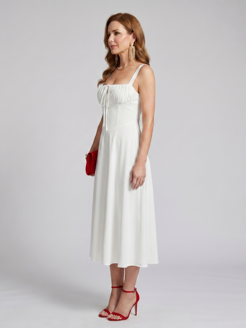 Zenobia | Spaghetti Strap Ruched Bodice Midi Dress
