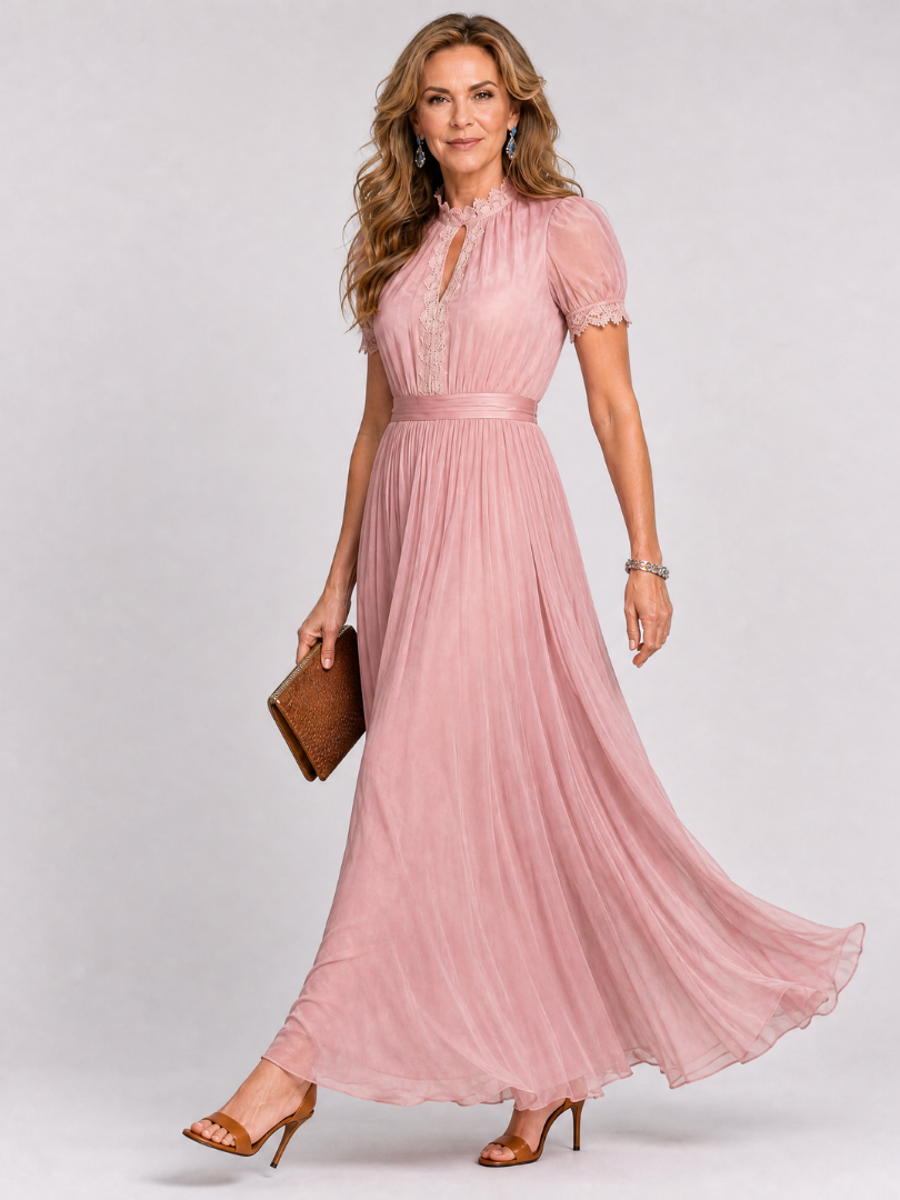 Violetta | Keyhole Neck Pleated Midi Dress
