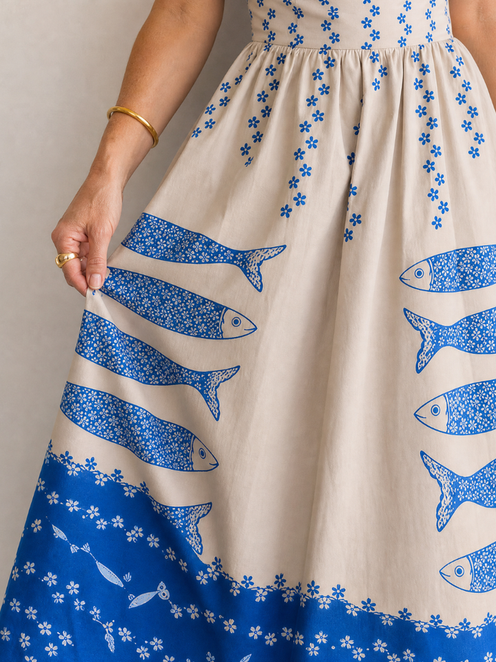 Mukara | Fish Print Sleeveless Midi Dress
