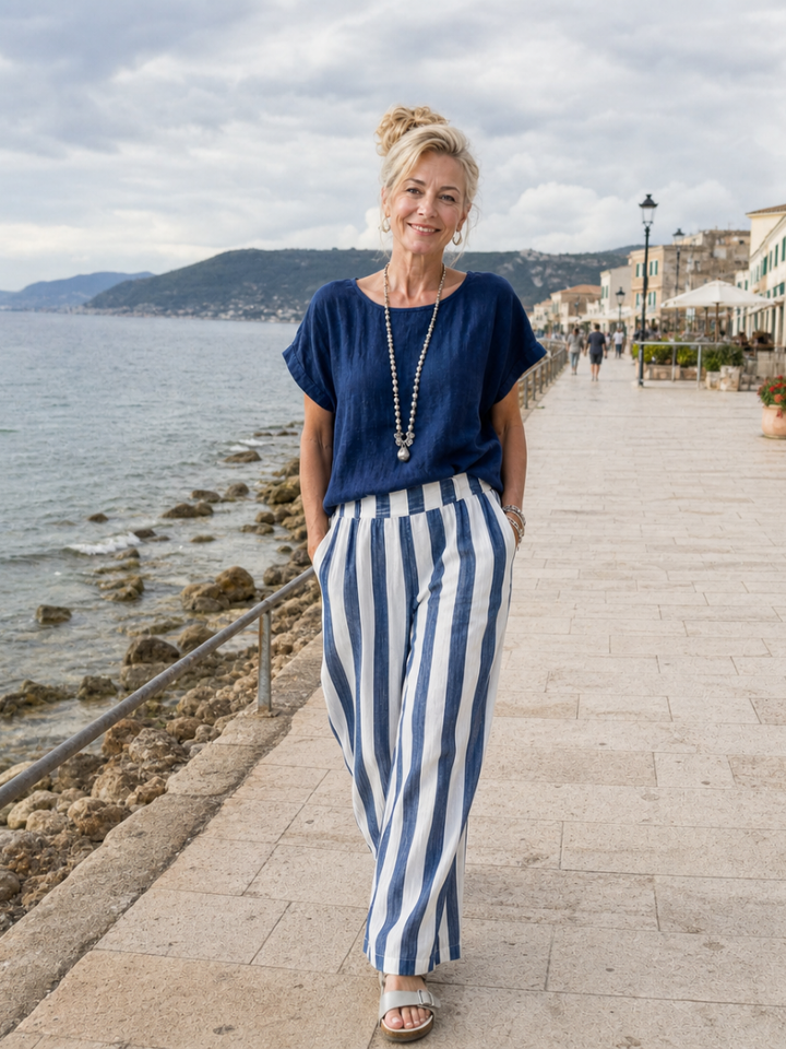 Presley | Relaxed Top And Wide Leg Stripe Pants Set