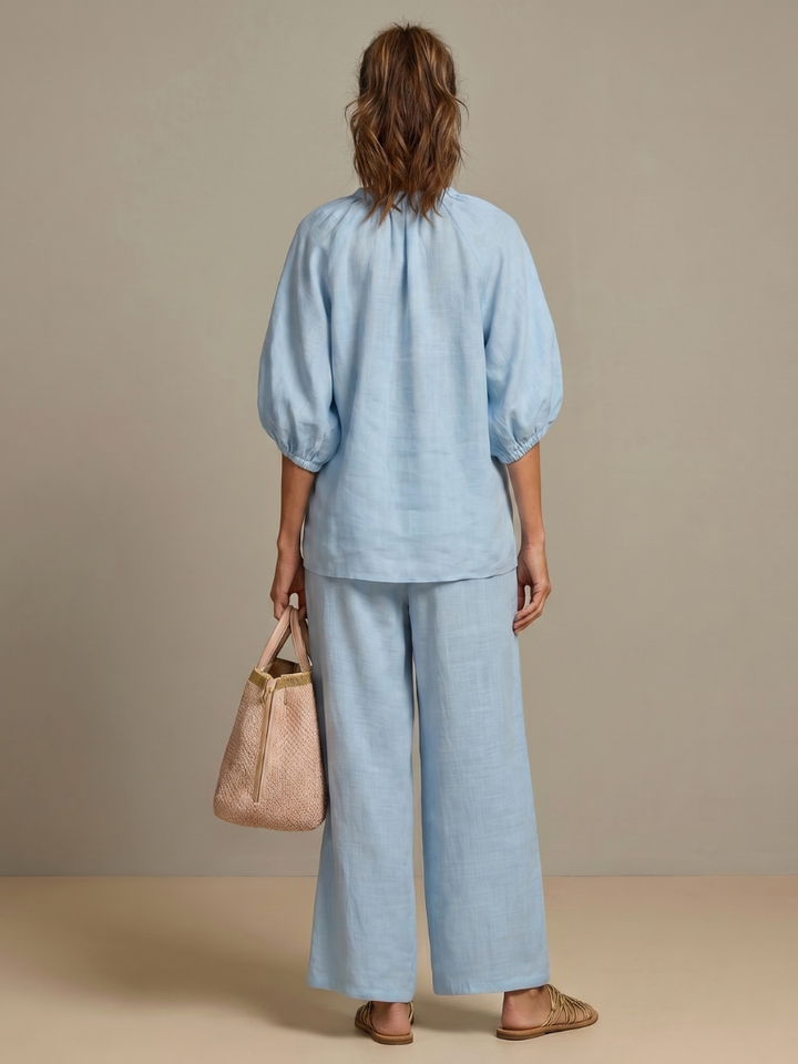 Natalia | Zip Front Blouson Top Wide Leg Set