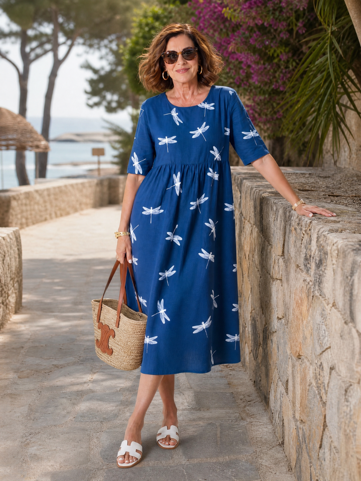 Delaney | Dragonfly Print Pocket Midi Dress