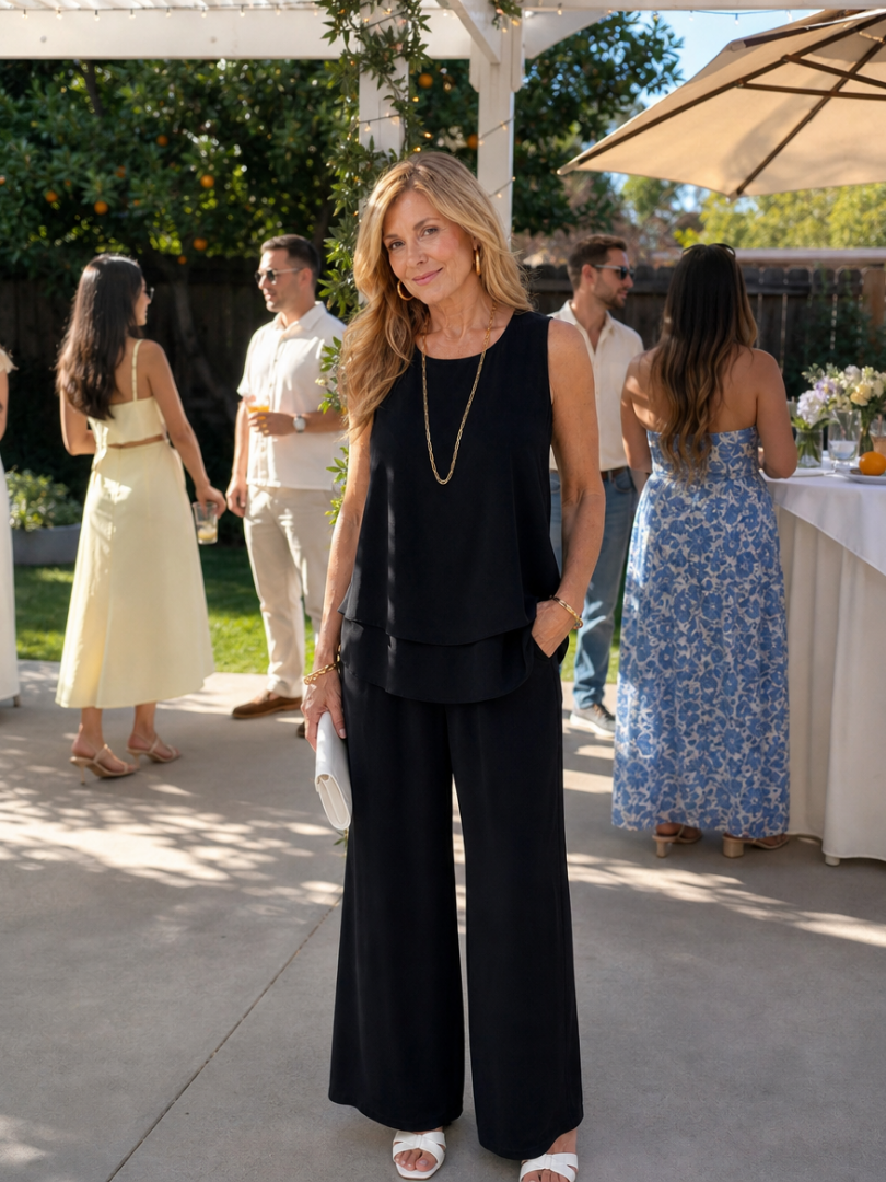 Grace | Layered Tank Top And Wide Leg Pants Set