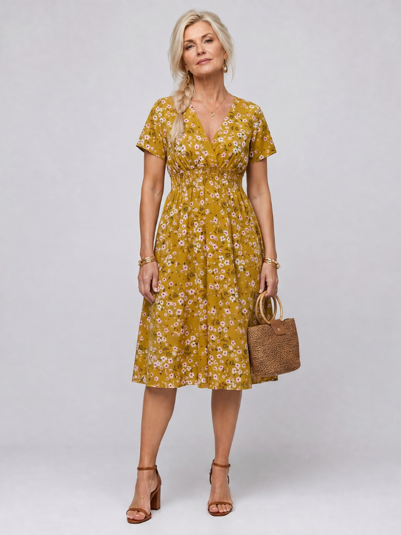 Victoria | Floral V Neck Midi Dress